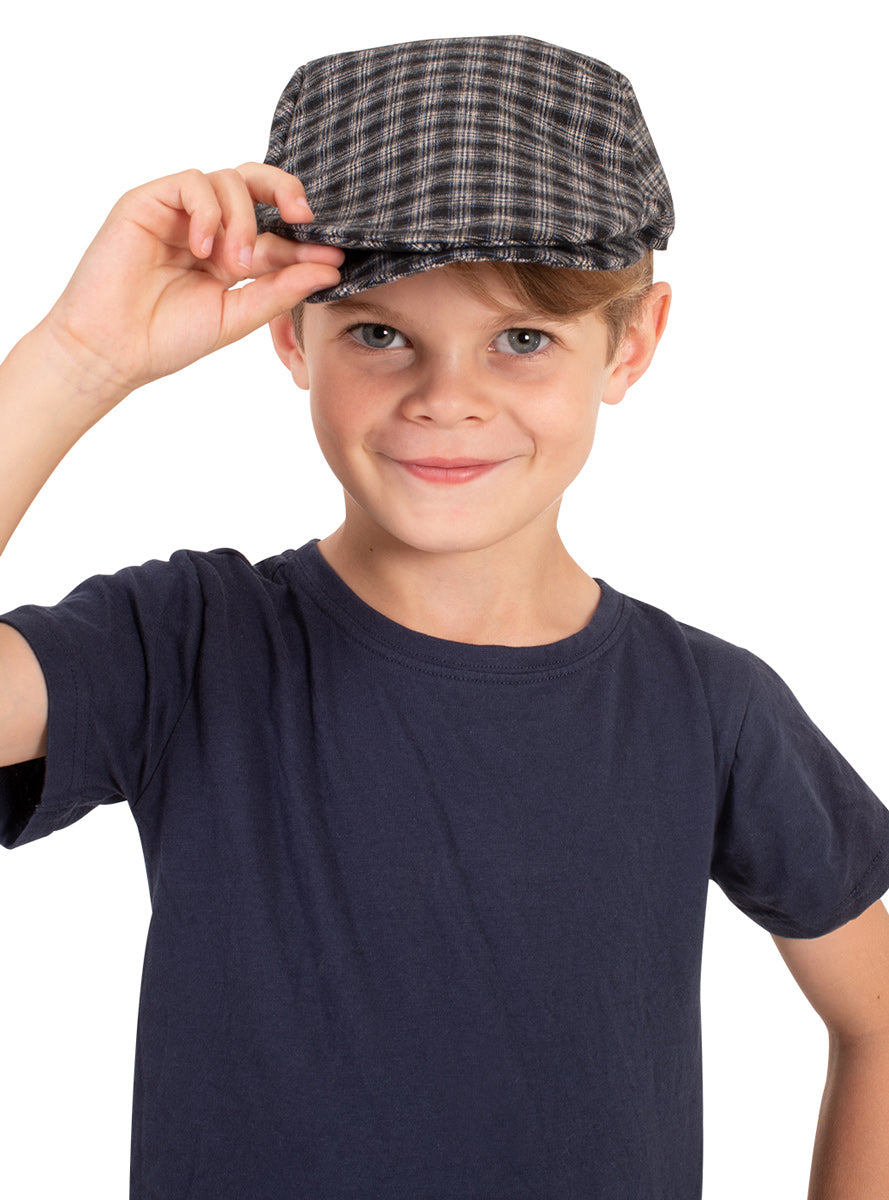 Grey Plaid Boys 1920s Costume Flat Cap - Main Image