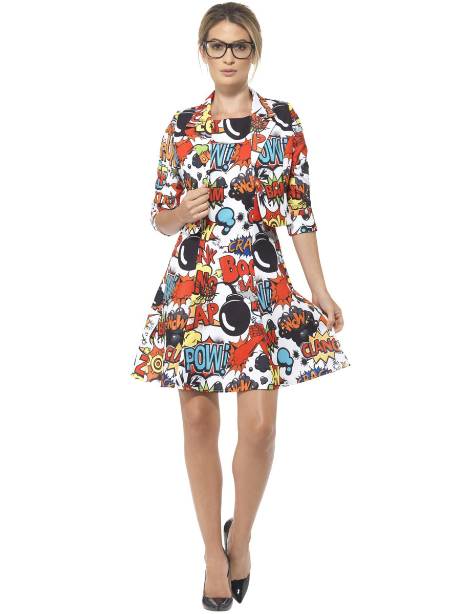 Plus Size Womens Comic Book Print Costume Suit - Main Image