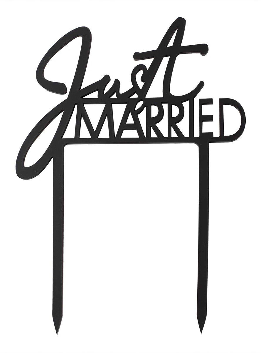 Contemporary Wedding Just Married Black Acrylic 16 cm Cake Topper - Main Image