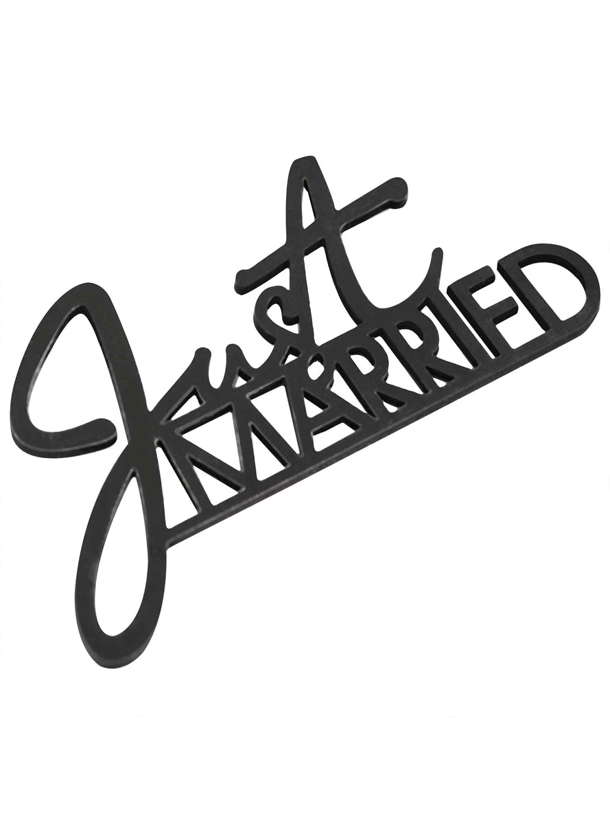 Contemporary Wedding Just Married Black Wooden 12cm Table Sign - Main Image