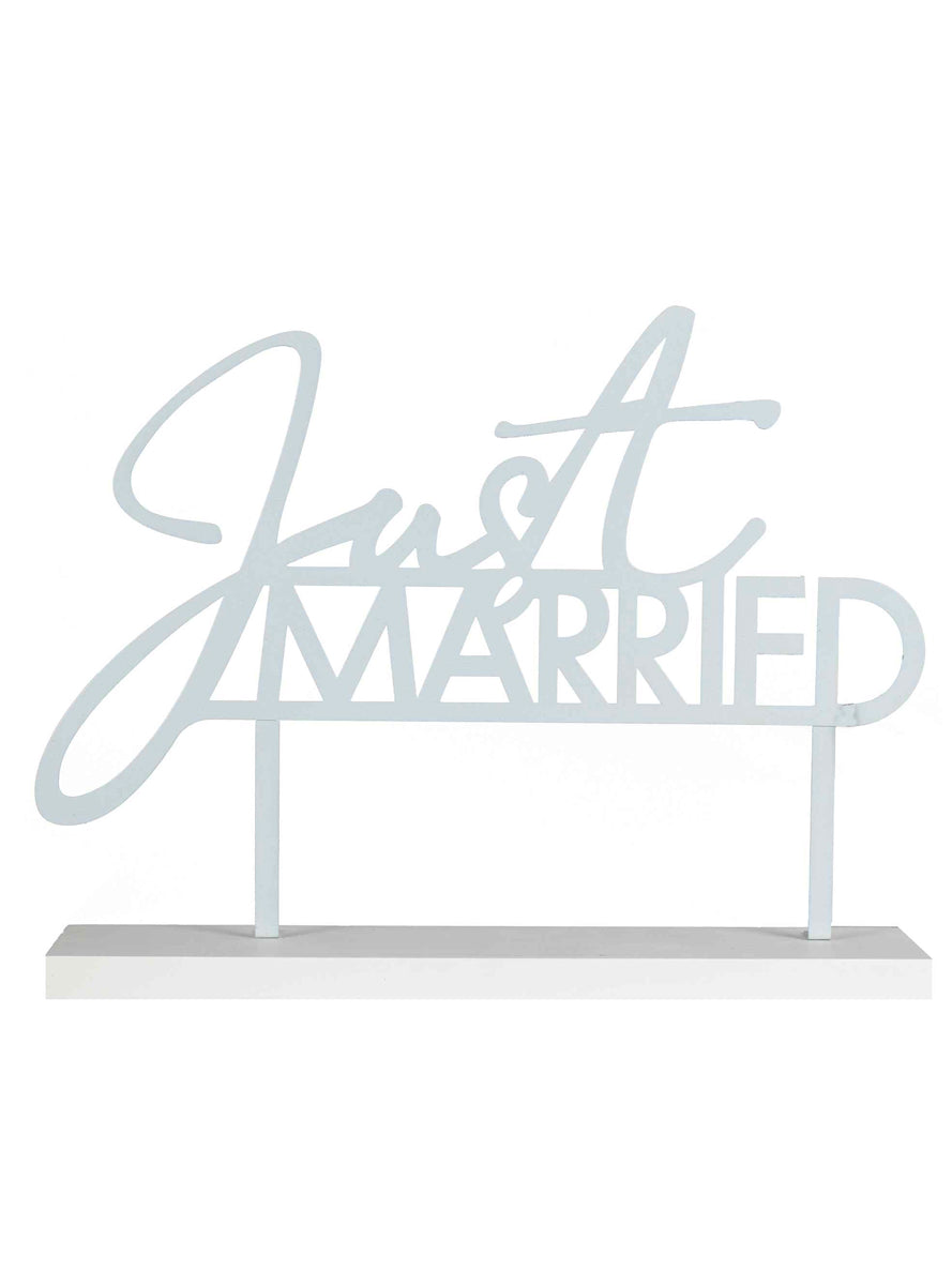 Contemporary Wedding Just Married White 29cm Wooden Table Sign - Main Image