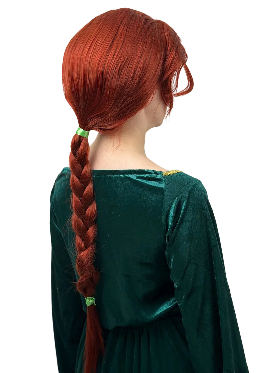Copper Princess Womens Long Auburn Costume Wig with Plait - Back Image