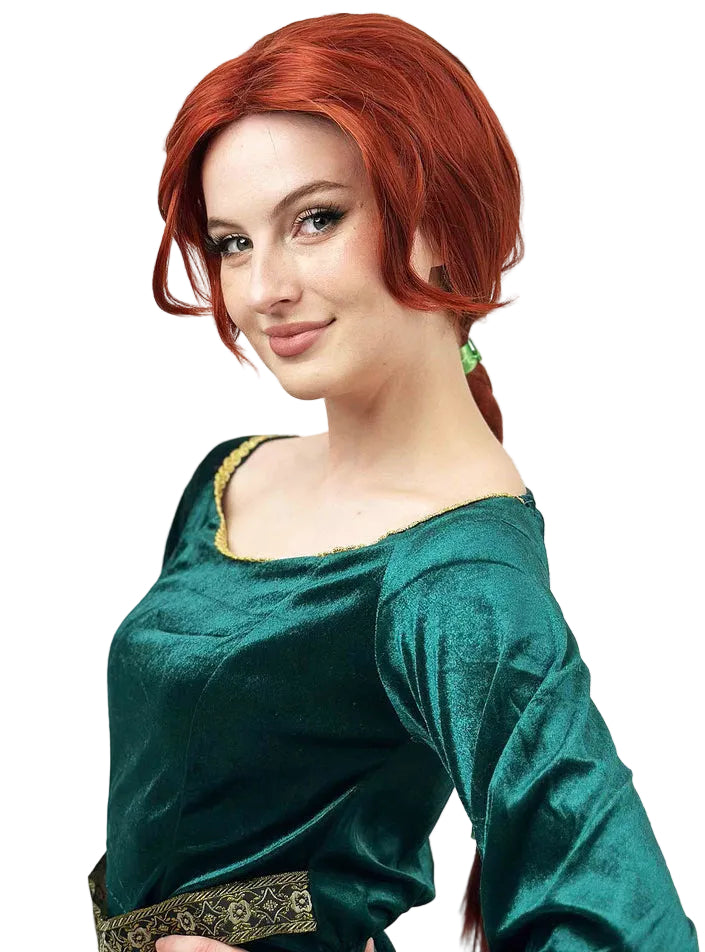 Copper Princess Womens Long Auburn Costume Wig with Plait - Side Image