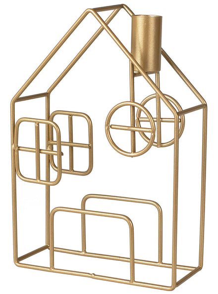 Gold 20cm Cosy Metal Gingerbread House Candle Holder – Main Image