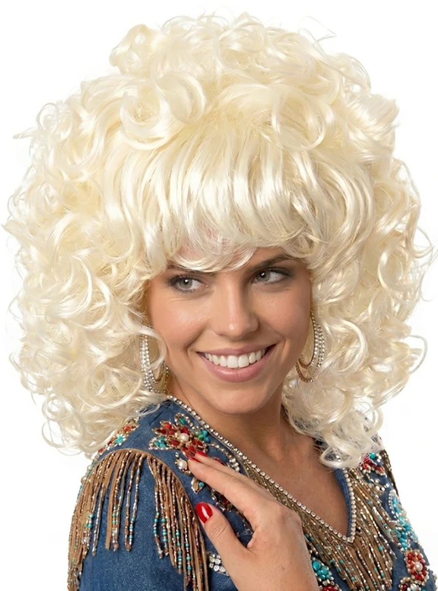 Country Curls Womens Blonde Dolly Costume Wig