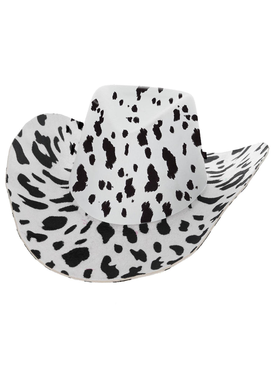 Mens Black and White Cow Print Cowboy Hat - Alternate Image