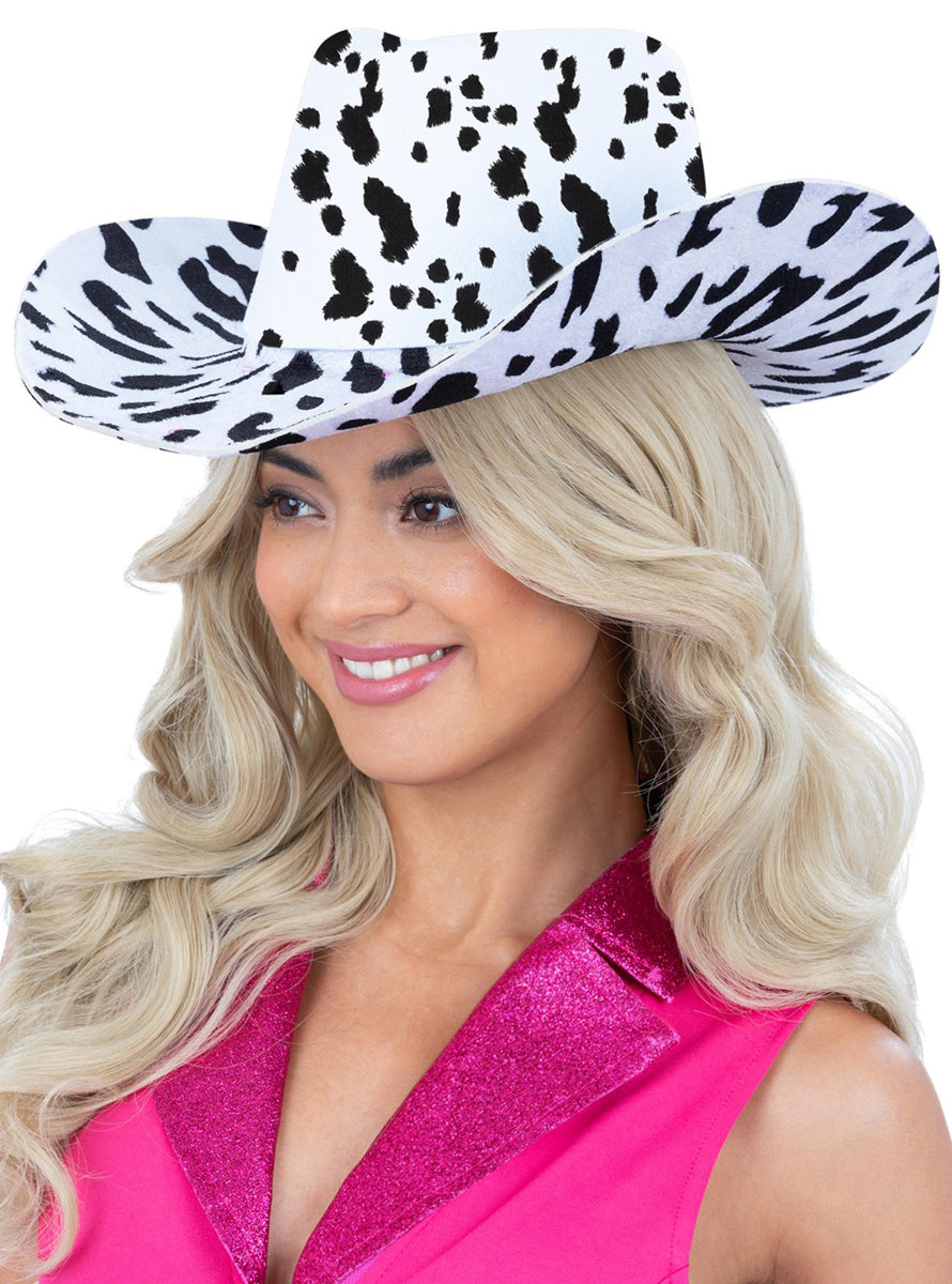 Black and White Cow Print Womens Cowgirl Hat - Main Image