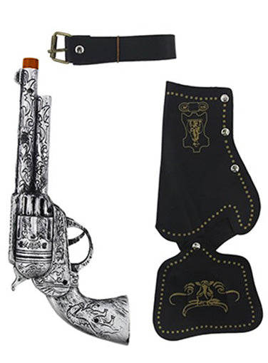 Silver Cowboy Gun with Black Holster