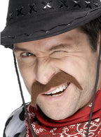 Brown cowboy Mens Stick On Costume Moustache Main Image