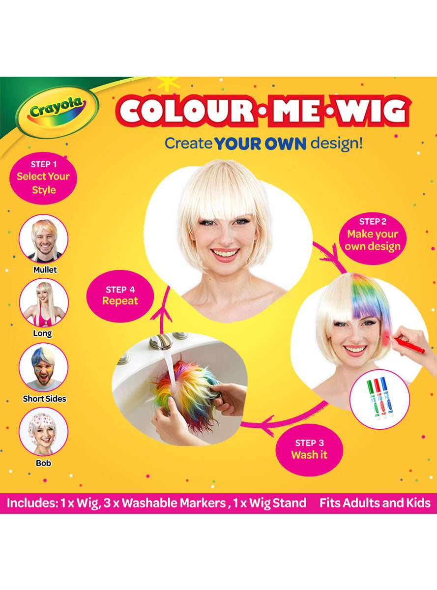 Crayola Colour Me Long White Customisable Costume Wig - Details Image
