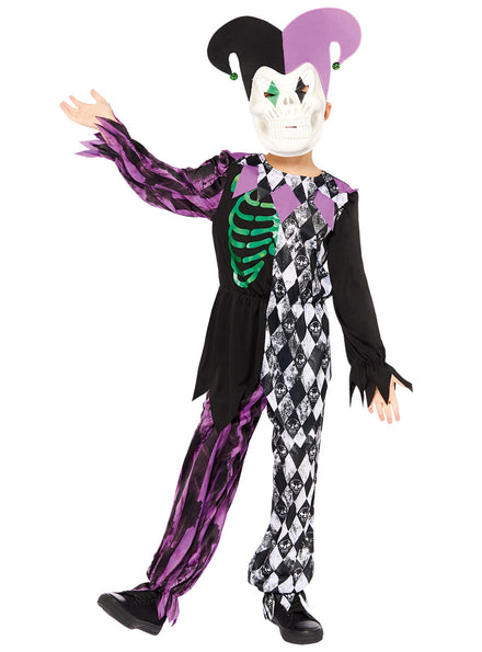 Boys Purple And Green Crazed Jester Halloween Costume - Main Image