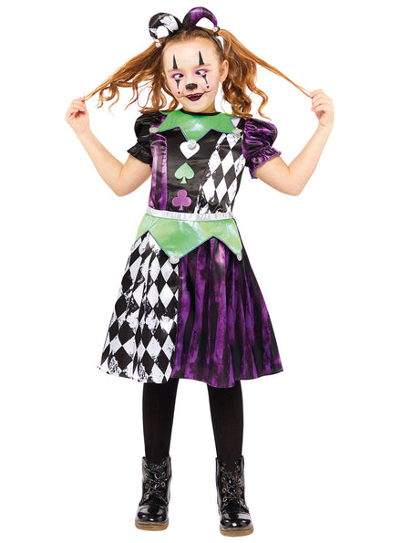 Purple And Green Girls Crazed Jester Halloween Costume - Main Image