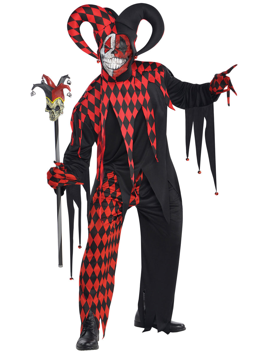 Main image of Psychotic Jester Mens Black and Red Halloween Costume