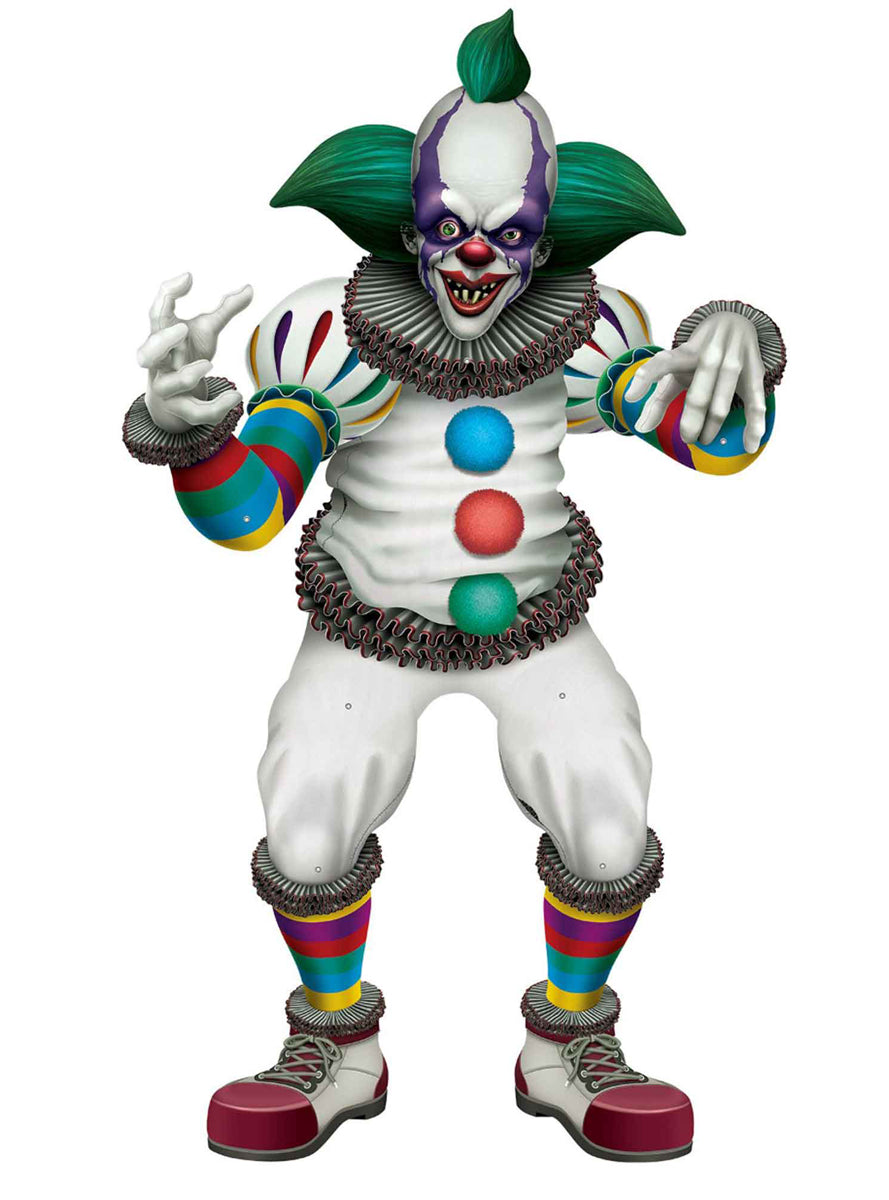 Jointed 107cm Creepy Halloween Clown Cut Out Decoration - Main Image