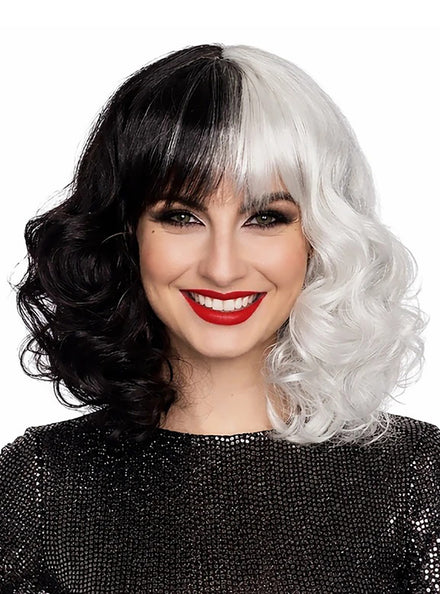 Cruel Diva Womens Black and White Curly Costume Wig