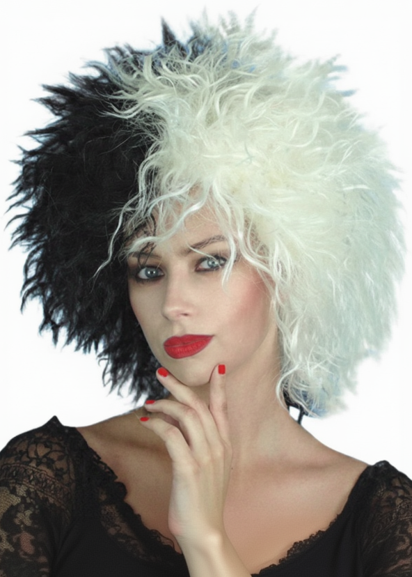 Womens Short Black And White Cruella Costume Wig - Main Image