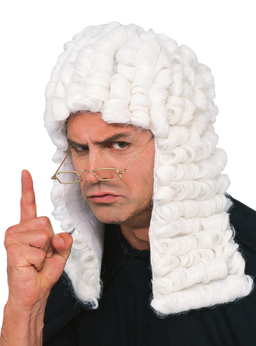 Mens Curly White Judge Costume Wig - Main Image