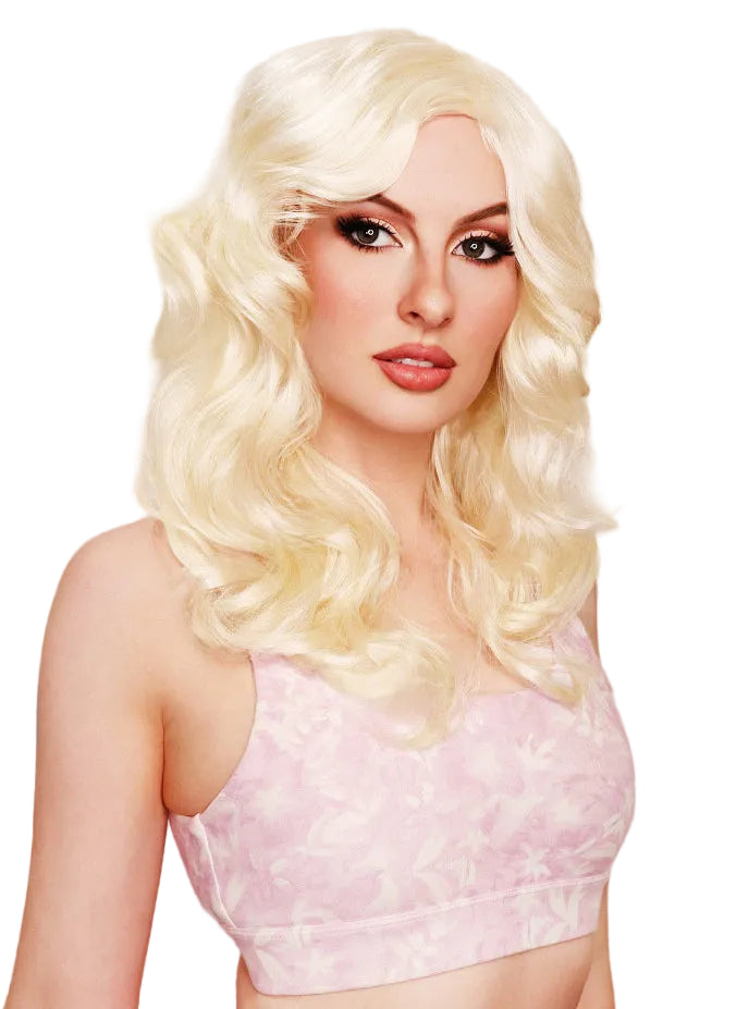Curly Blonde Womens Barbie Costume Wig - Alternative Image 1