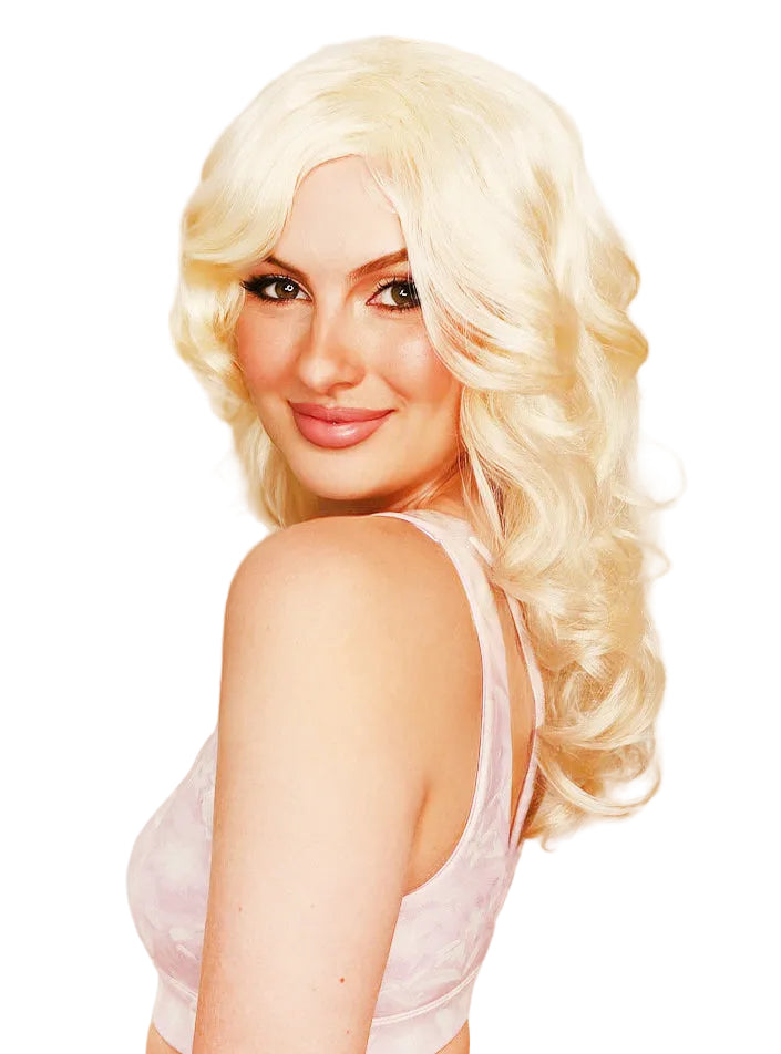 Curly Blonde Womens Barbie Costume Wig - Side Image