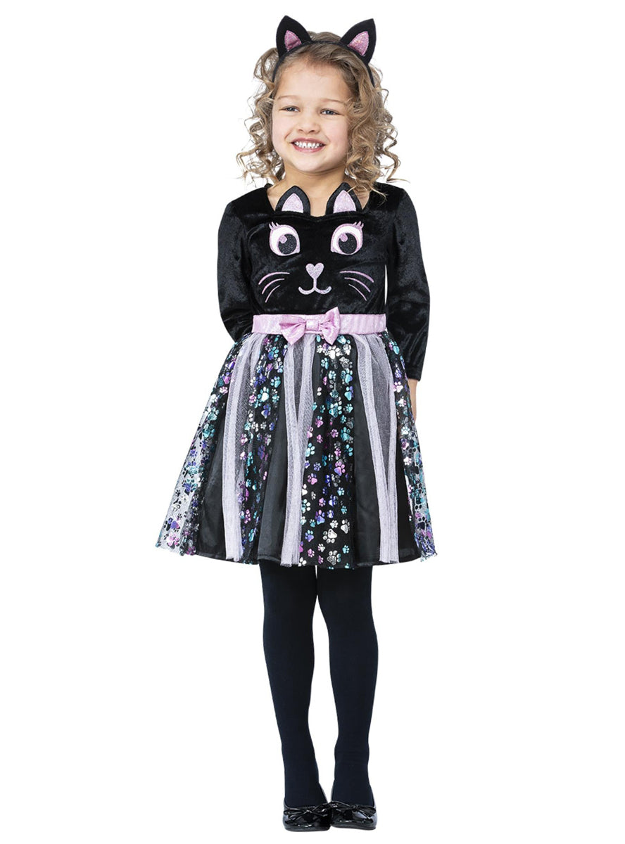 Girls halloween black cat dress - Main image