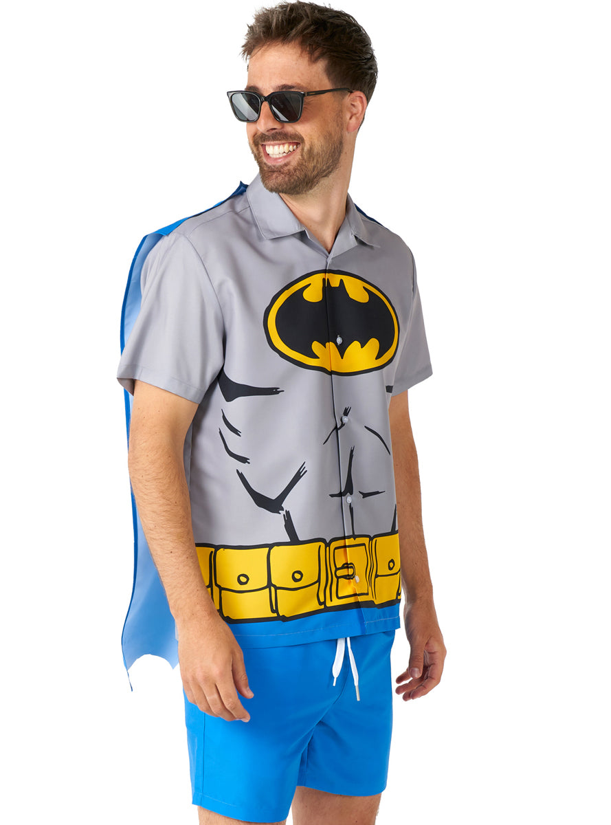 DC Batman Mens Shirt Sleeved Swimsuit Costume - Close Image