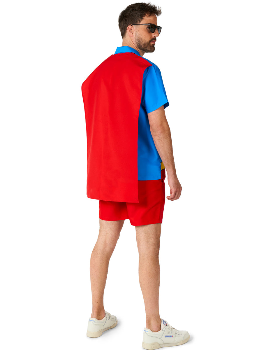 DC Superman Mens Shirt Sleeved Swimsuit Costume - Back Image