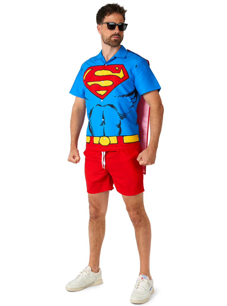 DC Superman Mens Shirt Sleeved Swimsuit Costume - Main Image