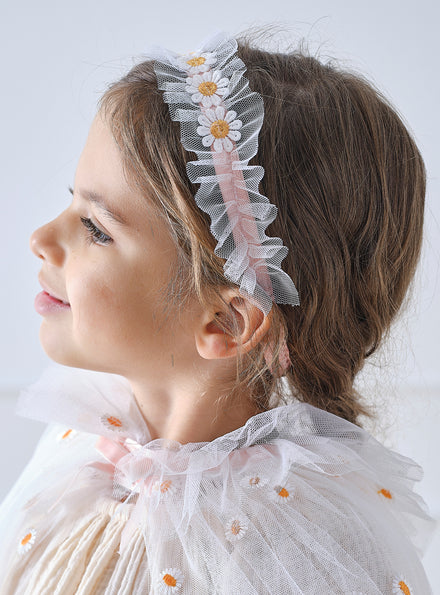 Girls Deluxe White Daisy Flower Crown Headpiece - Main Image