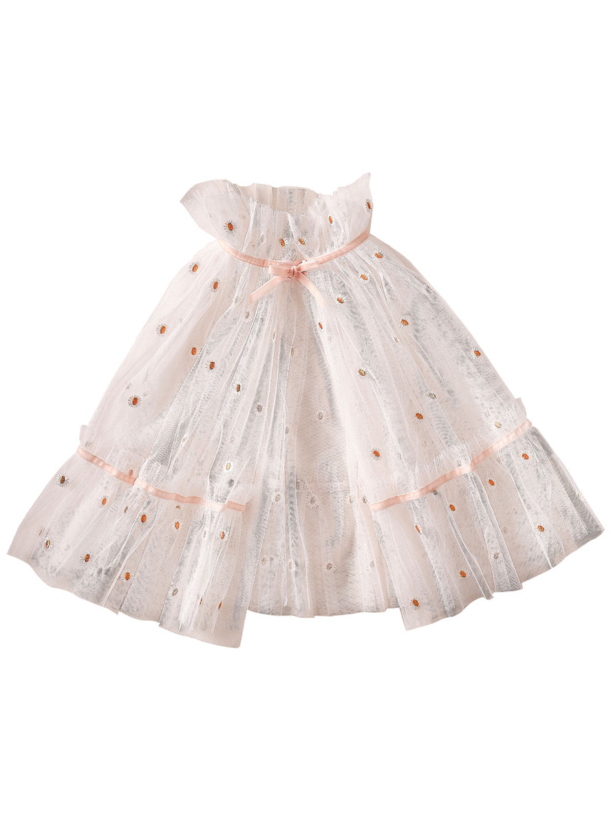 Girls Deluxe Sheer White Costume Cape With Daisies - Alternative Image 2