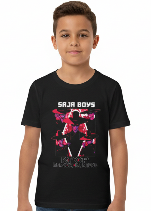 Kids Black K-Pop T-Shirt with Dark Demon Saja Boys Print - Main Image