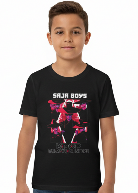 Kids Black K-Pop T-Shirt with Dark Demon Saja Boys Print - Main Image