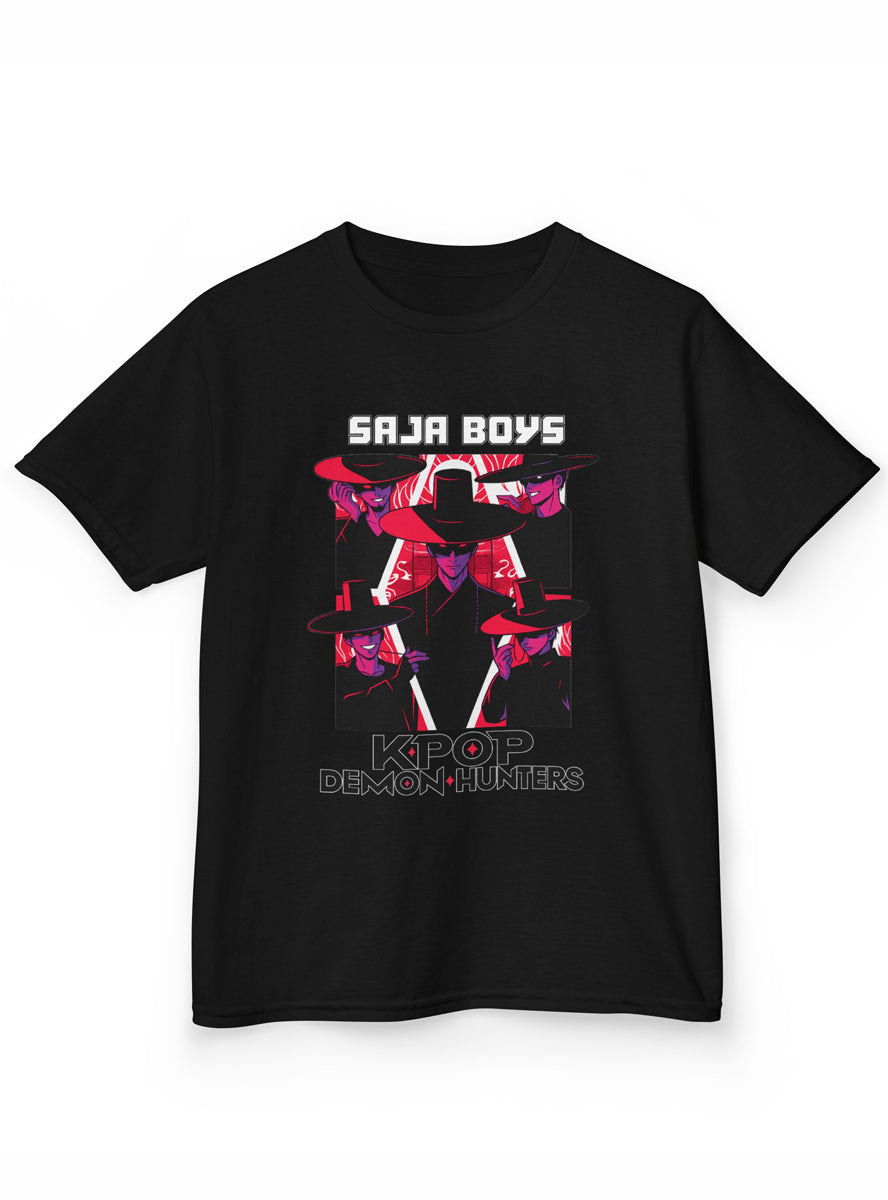 Kids Black K-Pop T-Shirt with Dark Demon Saja Boys Print