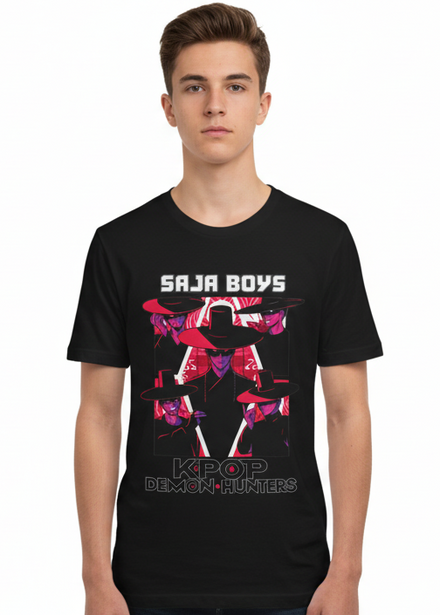 Teens Black K-Pop T-Shirt with Dark Demon Saja Boys Print - Main Image