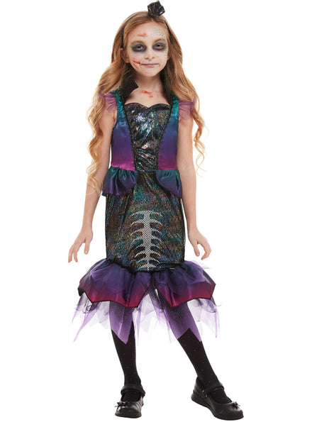 Girls gothic dark mermaid halloween costume - Main image