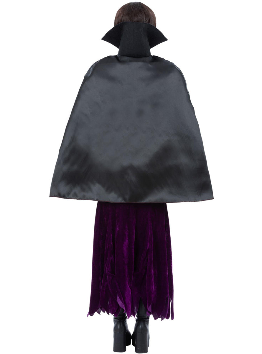 Womens Dark Queen Black Costume Cape With Collar - Back Image