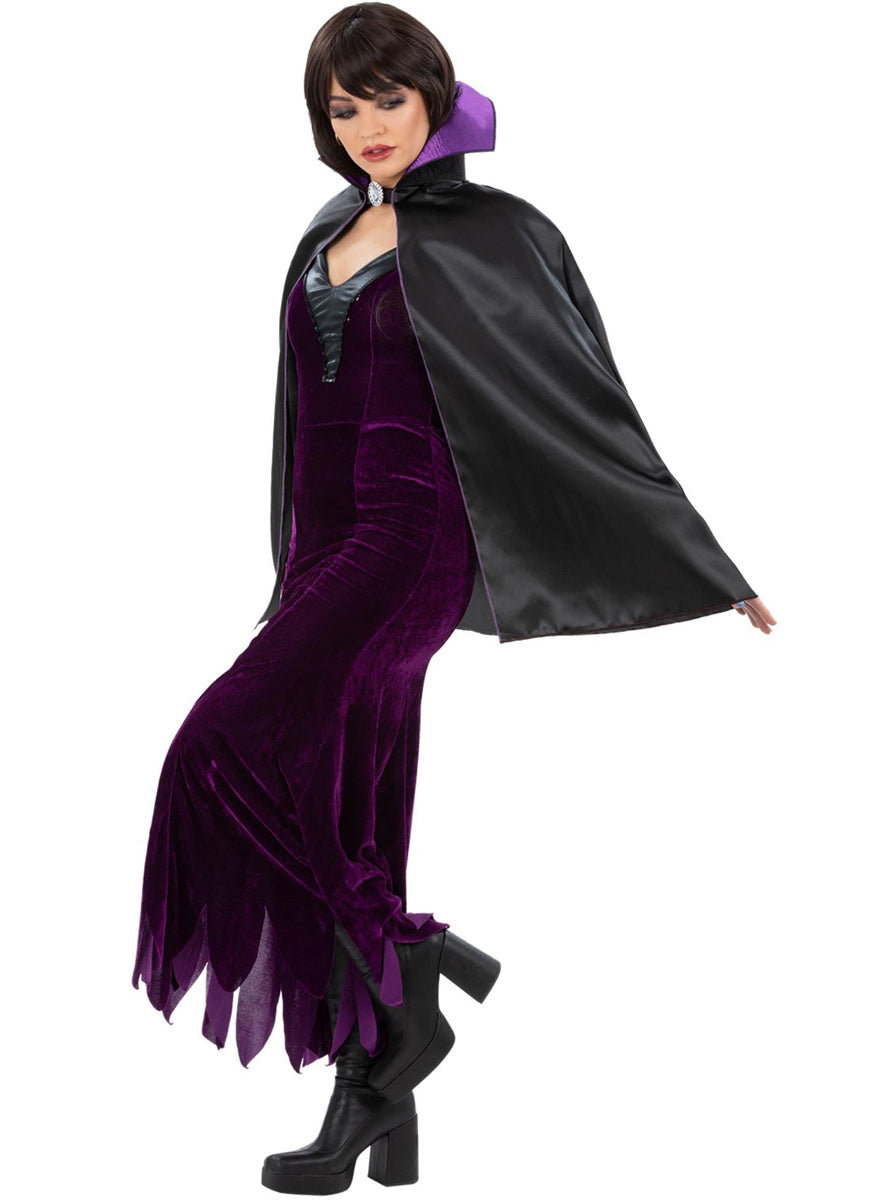 Womens Dark Queen Black Costume Cape With Collar - Side Image