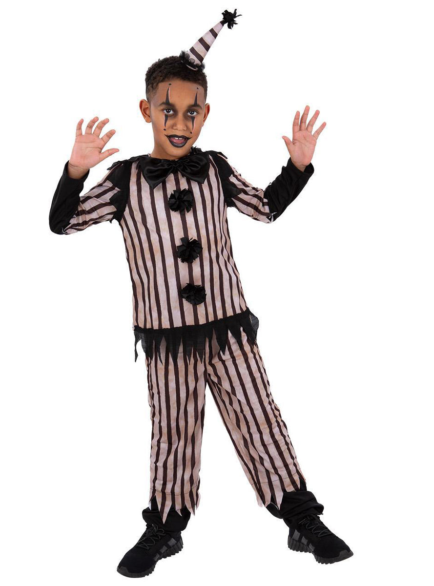 Boys black and white  scary clown halloween costume - Alternative image