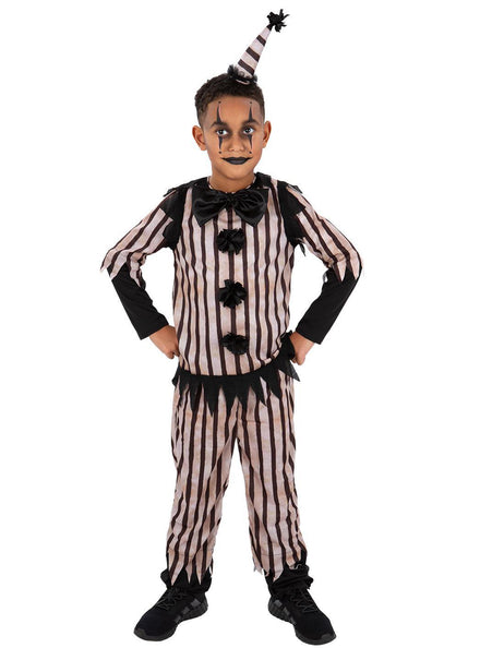 Boys black and white  scary clown halloween costume - Main image