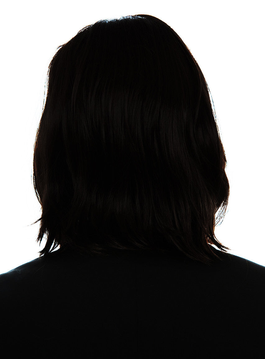 Dark Professor Mens Black Shoulder Length Costume Wig - Back Image