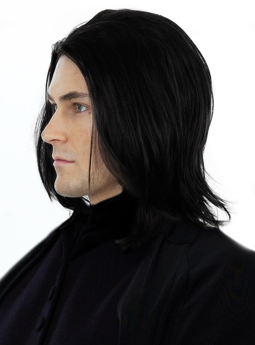Dark Professor Mens Black Shoulder Length Costume Wig - Side Image