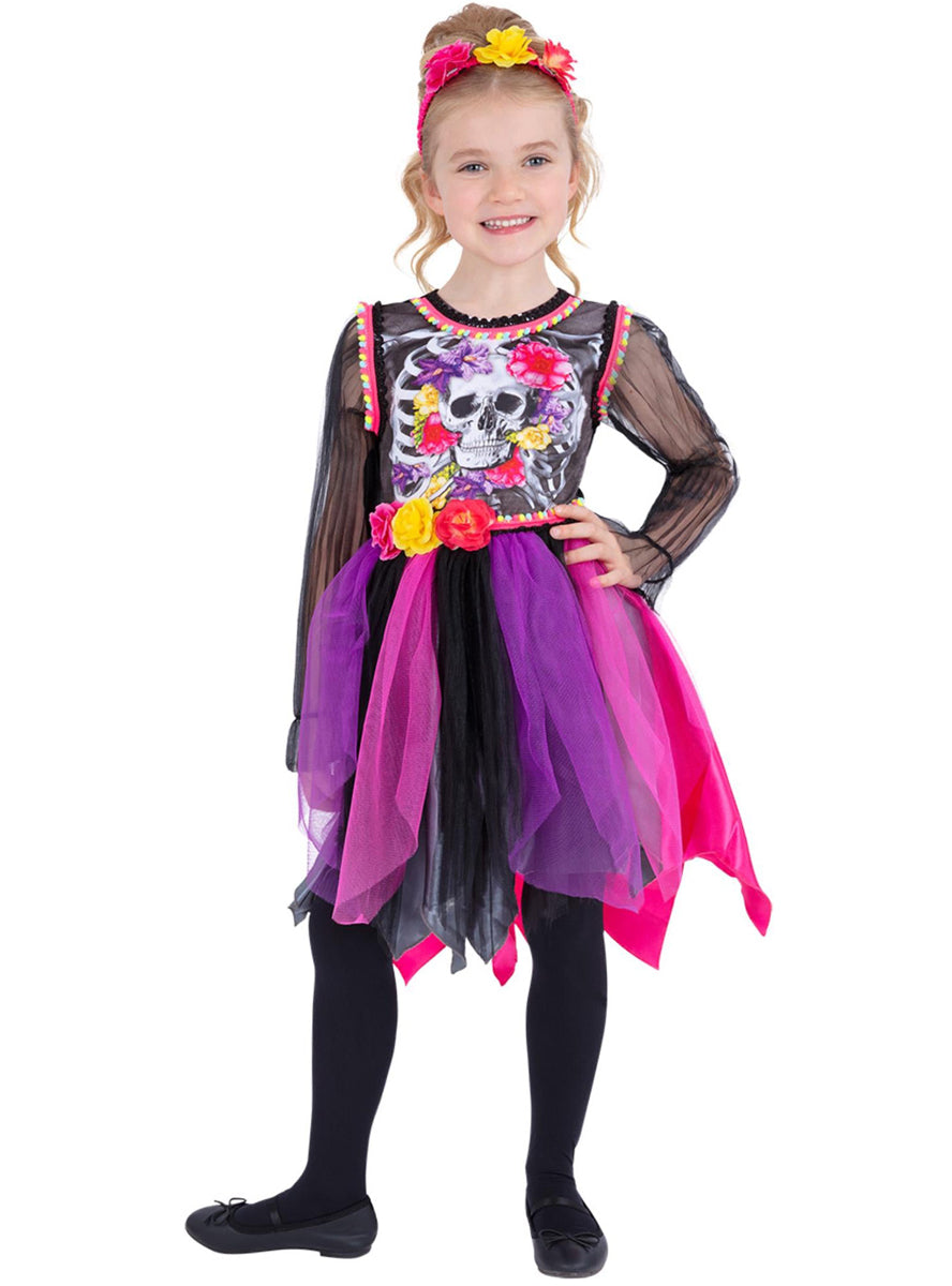 Girls Mexican sugar skull halloween tutu costume - Alternatiive image