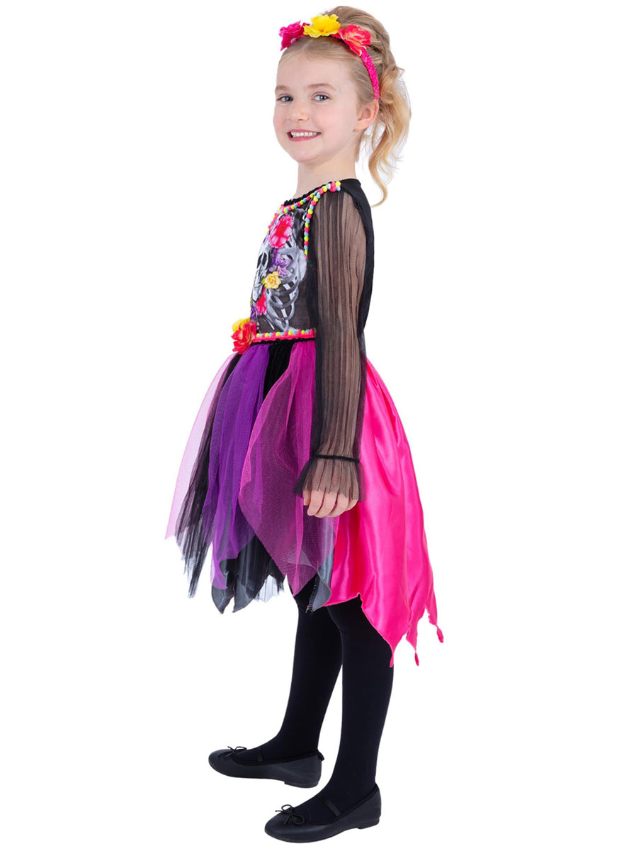 Girls Mexican sugar skull halloween tutu costume - Side image