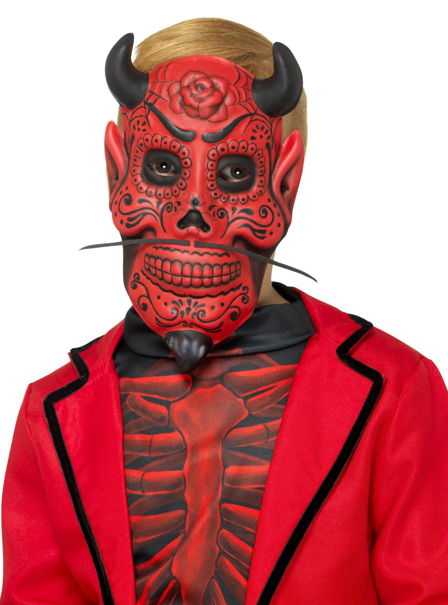 Kids Red Devil Day of the Dead Costume Mask