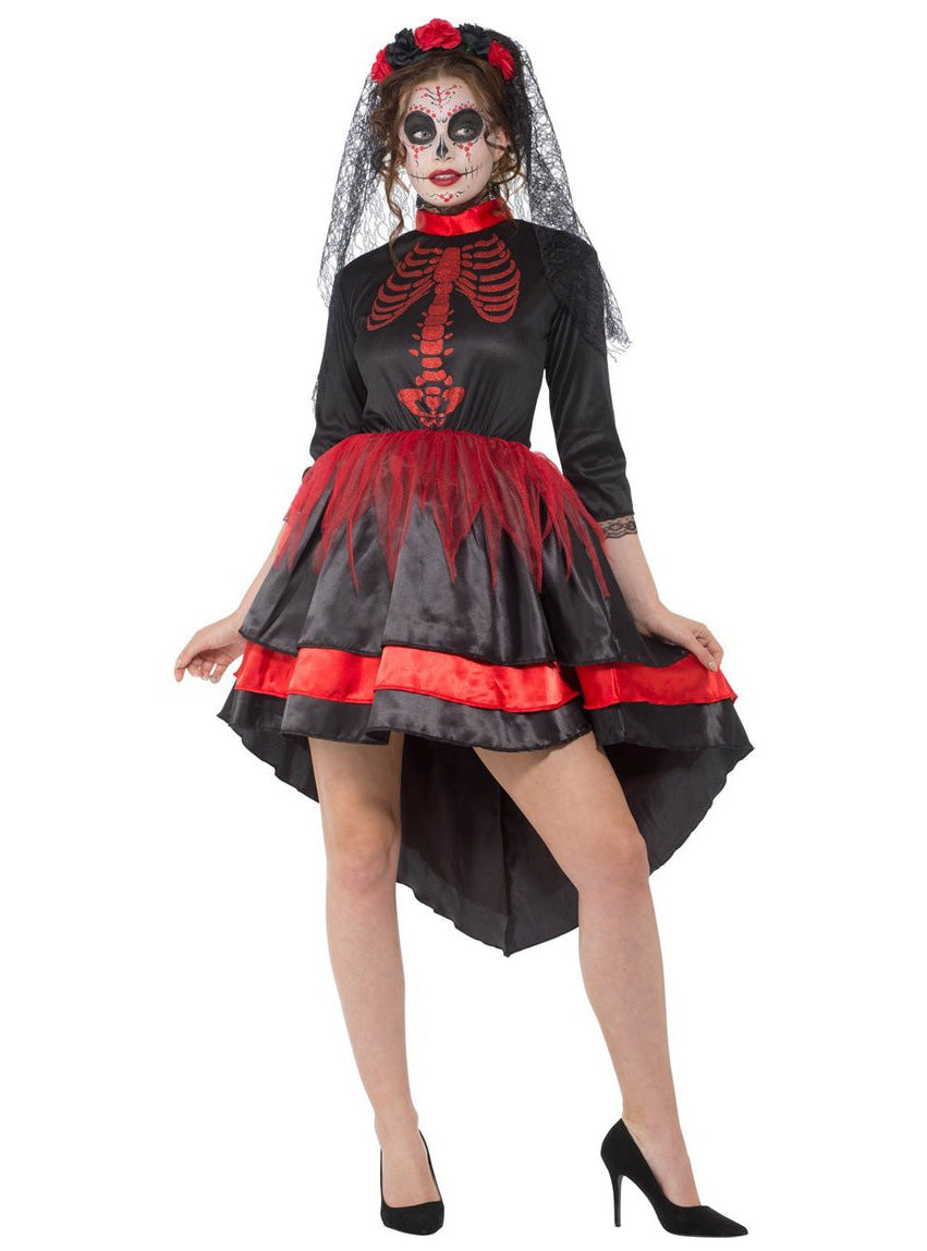Day of the Dead Senorita Womens Black and Red Costume - Main Image