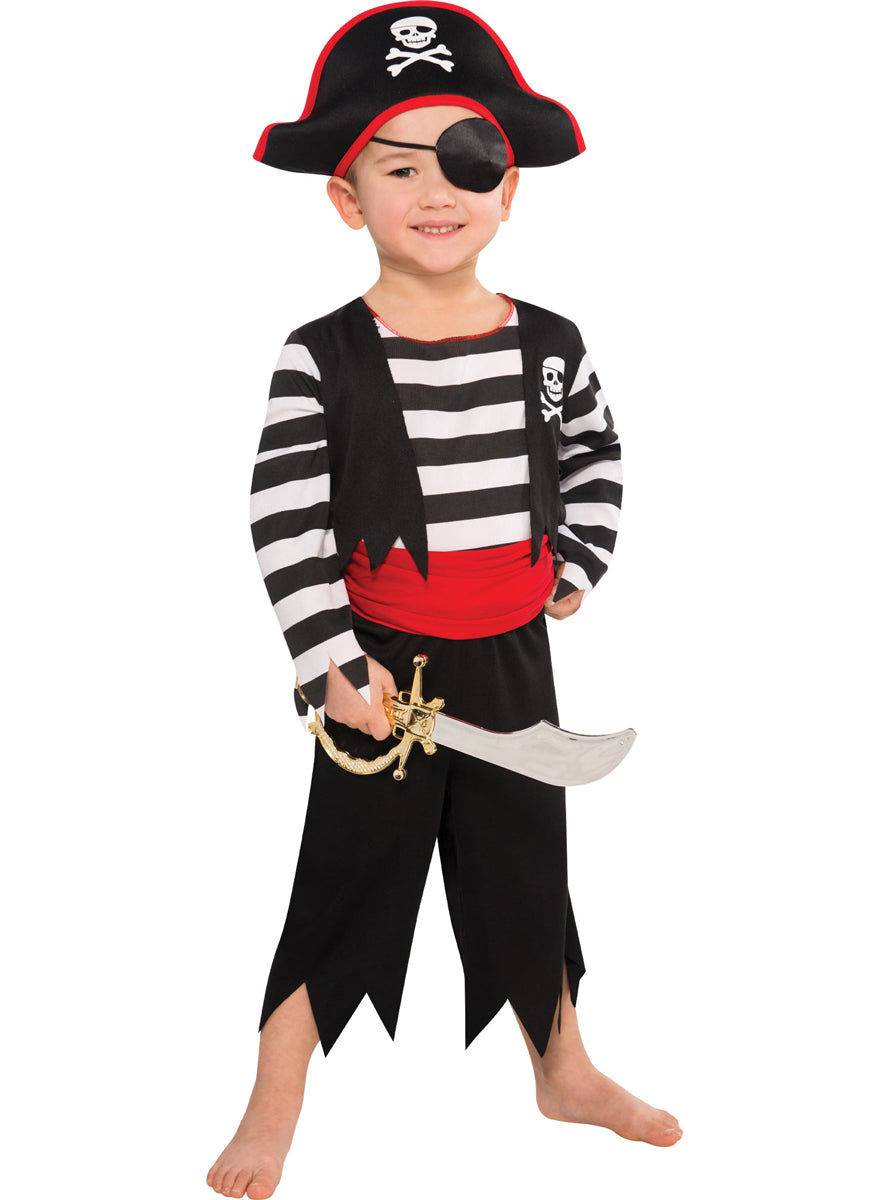Boys Black And White Pirate Deckhand Costume - Main Imge