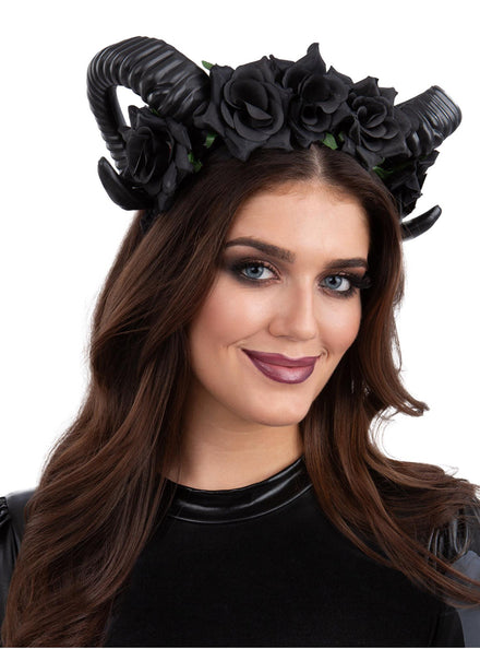 Black Rose Demon Horn Headband - Main Image