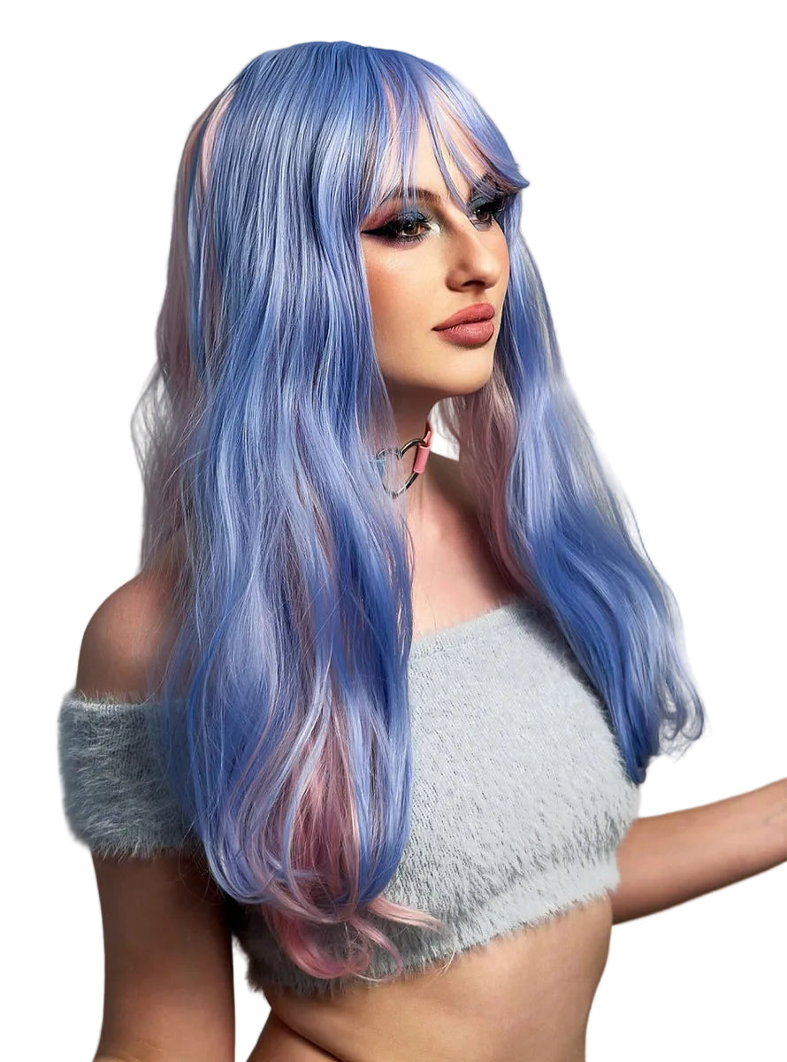 Destiny Womens Long Pastel Pink and Blue Wavy Fashion Wig - Alternative Image