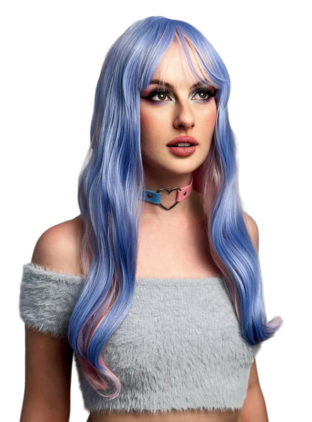 Destiny Womens Long Pastel Pink and Blue Wavy Fashion Wig - Main Image