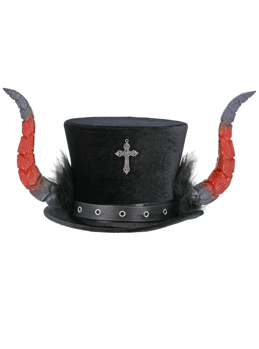 Adults Horned Top Hat | Black Halloween Devil Costume Hat