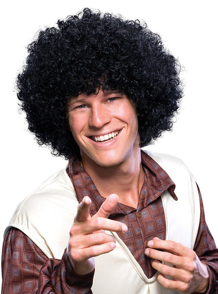 Black Curly Disco Dude Mens Afro Costume Wig - Main Image